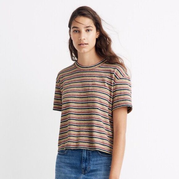 Madewell Textured Easy Crop Striped Pocket Tee XXS - Picture 1 of 6
